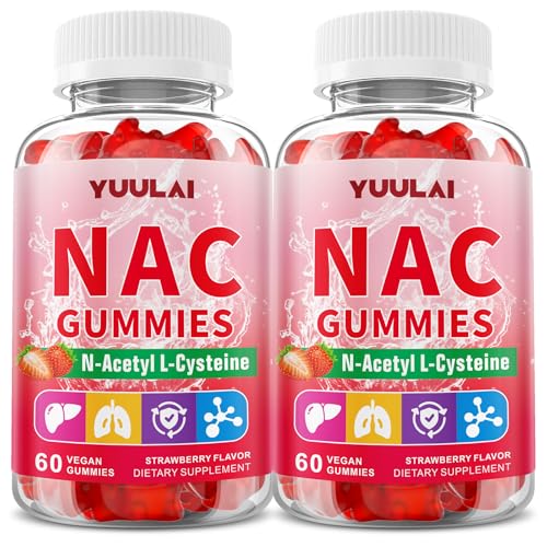 YUULAI 2 Pack NAC Gummies for Adults & Kids, 1000mg N-Acetyl Cysteine Supplement for Antioxidants & Immune Support, Sugar-Free, Vegan, Strawberry Flavor, 120 Count
