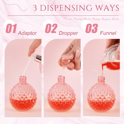 4 Pack 100ml Glass Perfume Bottles Retro Empty Perfume Bottle Refillable Decorative Fine Mist Spray Bottles for Women Atomizer Sprayer with Refill Tool for Travel(Pink)3