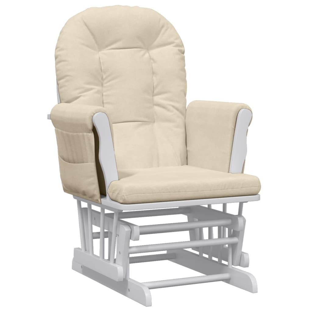 KOIECETA Schaukelsessel mit Hocker Schaukelstuhl Relaxsessel Relaxstuhl Schwingsessel Sessel Stuhl Stillstuhl Gleitend Stoff (Cremeweiß)