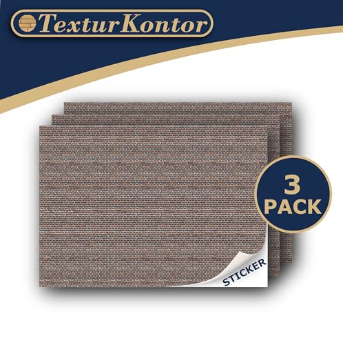 3 Blatt Selbstklebende Dekorfolie Wandverkleidung für Modellbau im Maßstab 1:87 Spur H0 (UK: 3,5mm Scale) (Rauchrote Ziegel)