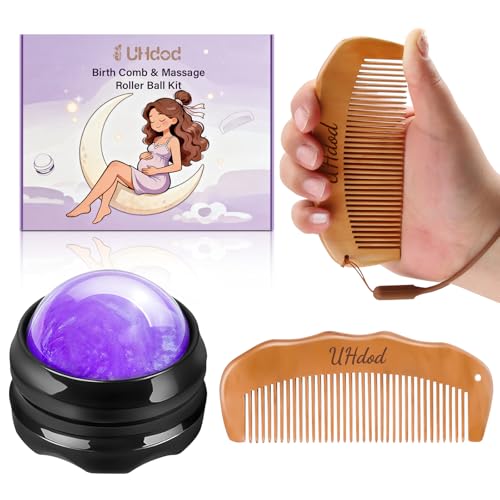 UHdod Labor Comb & Massage Roller Ball Kit, Wooden Birthing Comb Labor and Delivery Essentials, Pregnancy Hospital Bag Essentials for Women, Pregnant Mom Gifts for Birthday Christmas