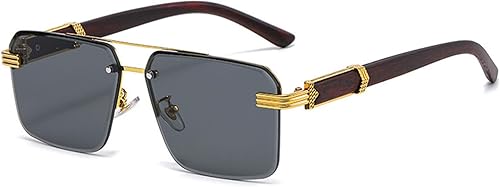 Bsreyeop Lentes de sol cuadrados de aviador para mujeres y hombres, medio marco, lente de corte de diamante, lentes clásicos degradados