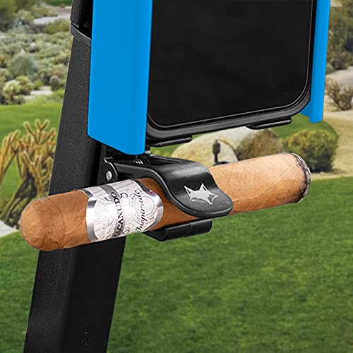 Image of DESERT FOX GOLF Phone Caddy + Cigar Holder - Adjustable Golf Cart Phone Mount with Secure Cigar Clip - Hands-Free GPS & Golf App Access - Fits All Phones & Cigars (Blue)