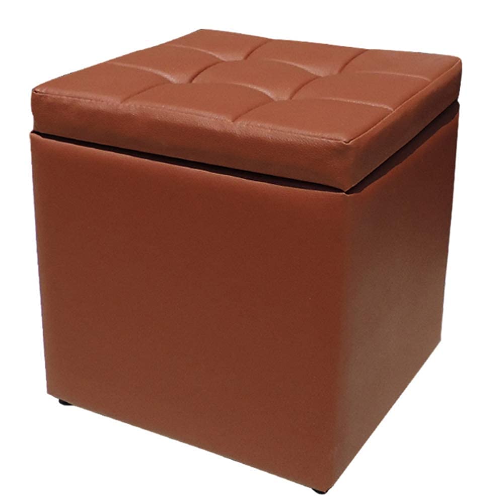 Pouf de rangement carré en similicuir brun 30x30 cm avec couvercle