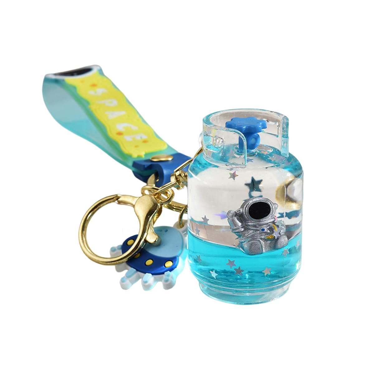Zdhc Unisex Kids Blue 4 Gas Cans Floating Astronaut Keychain Cute Moving Blue Liquid Quicksand Moon Spaceman Keyring Car Bag Charm For Girls