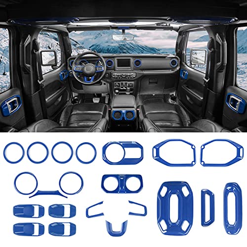 Jeliker for Wrangler JL Interior Trim Kit Blue Dashboard for Jeep Wrangler JL JLU Gladiator JT 2018-2023 Blue Interior Accessories 21pcs