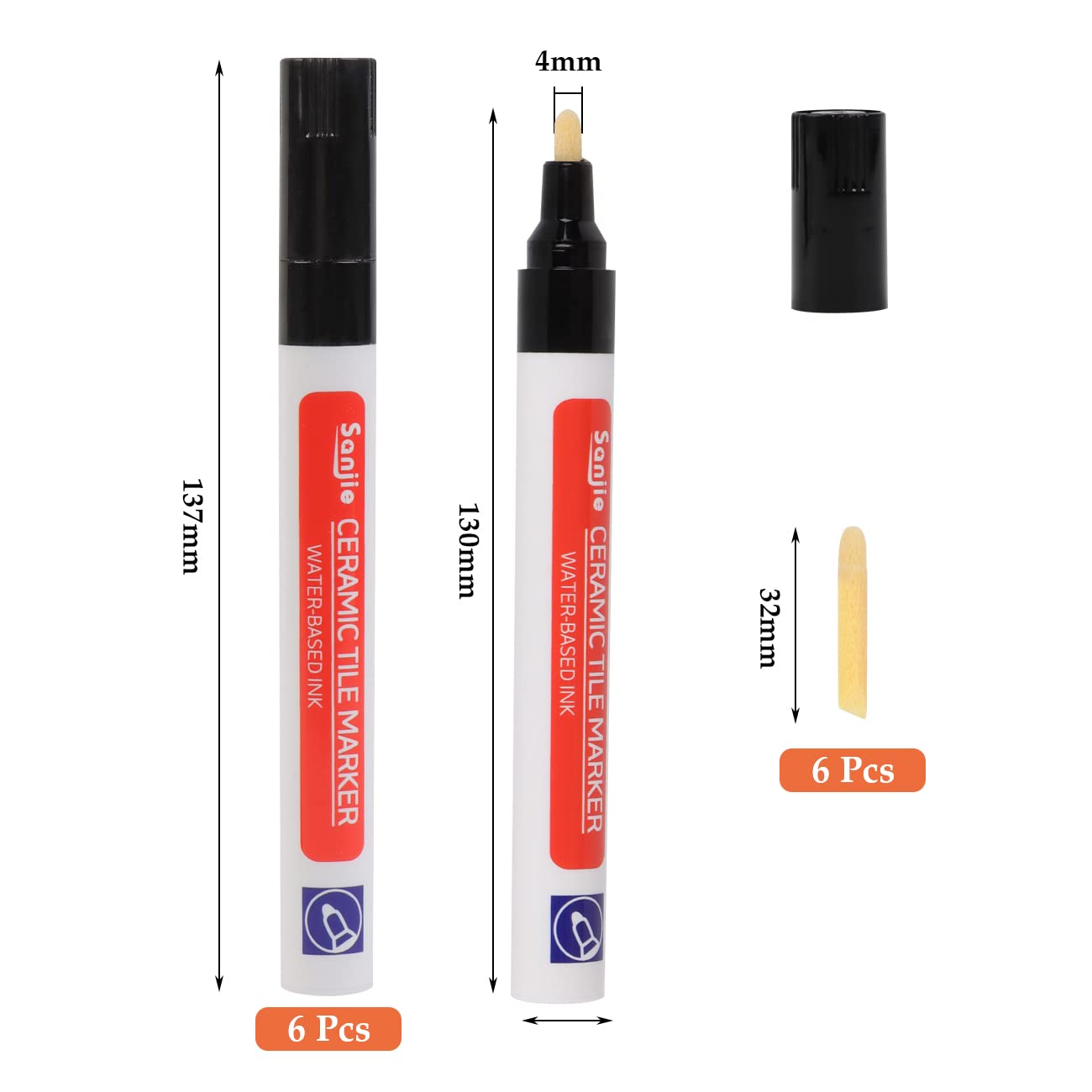 6 Pieces Tile Pen Grout Pen Grout Restorer Pen Tile Grout Reviver Pens