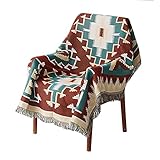 PHNAM Throw Blanket with Fringe for Couch Bed Soft Decorative Cozy Cotton Woven Knit Warm Bed Throws