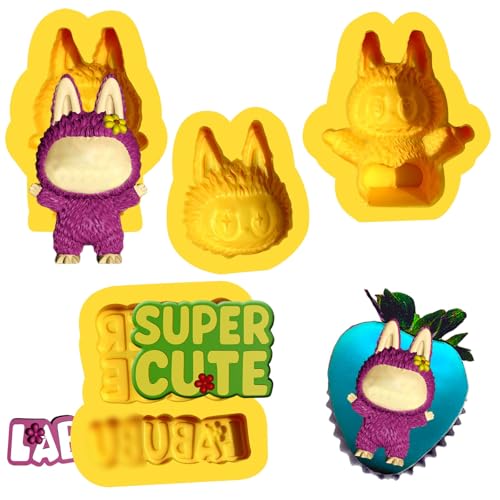 Adorable monster silicone mold set 4 pcs 3D Character Mold silicone mold for chocolate and DIY perfect size for chocolate covered strawberries and cupcakes.