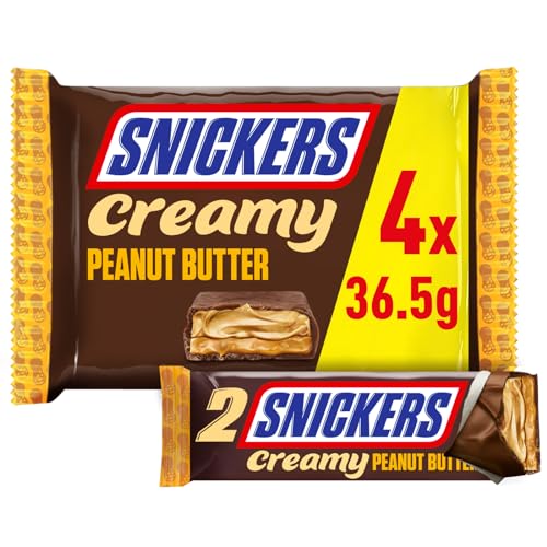 Snickers Cremige Erdnussbutter und Milchschokolade Snack-Riegel Multipack, 146 g (4 Stück)
