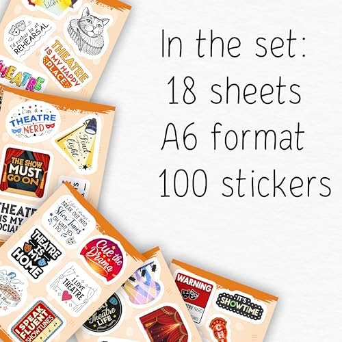 100Pcs Theatre Stickers for Laptop, Drama Stickers and Decals - Theatre Gifts - Drama Party Supplies - Gift for Women & Men