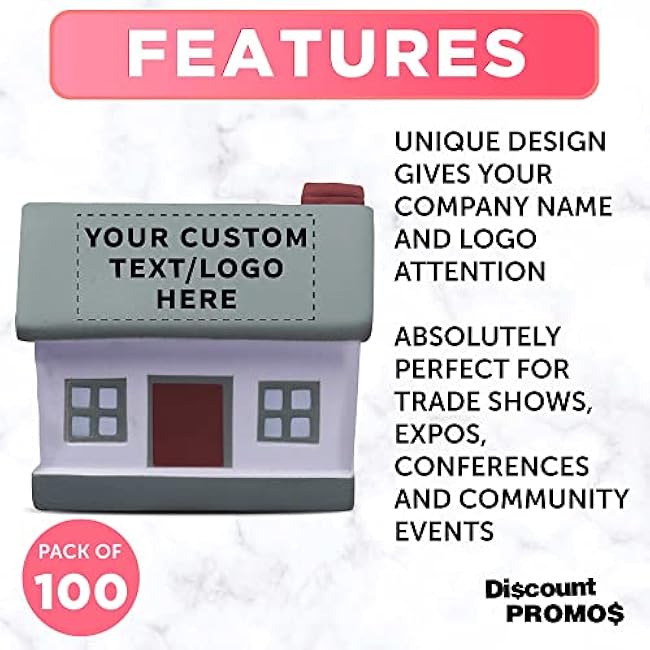 DISCOUNT PROMOS Custom House Squeeze Balls Set of 100, Personalized Bulk Pack - Perfect for Promotional Giveaways - Grey