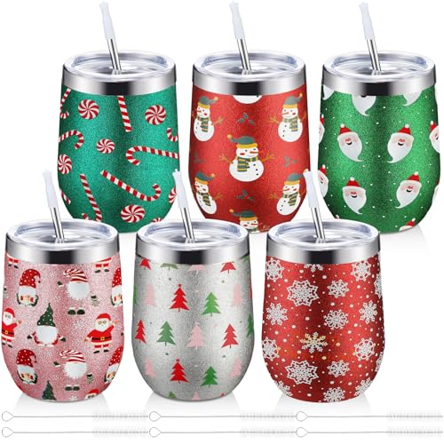 Sliner 6 Pack Christmas Glitter Tumblers 12oz, Snowman Style