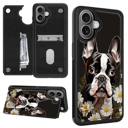 for iPhone 17 Wallet Case with Card Holder Boston Terrier Dog PU Leather RFID Blocking Magnetic Clasp Credit Slots Flip Kickstand Shockproof Protective Phone Cover for Apple iPhone 17 6.3" 2025