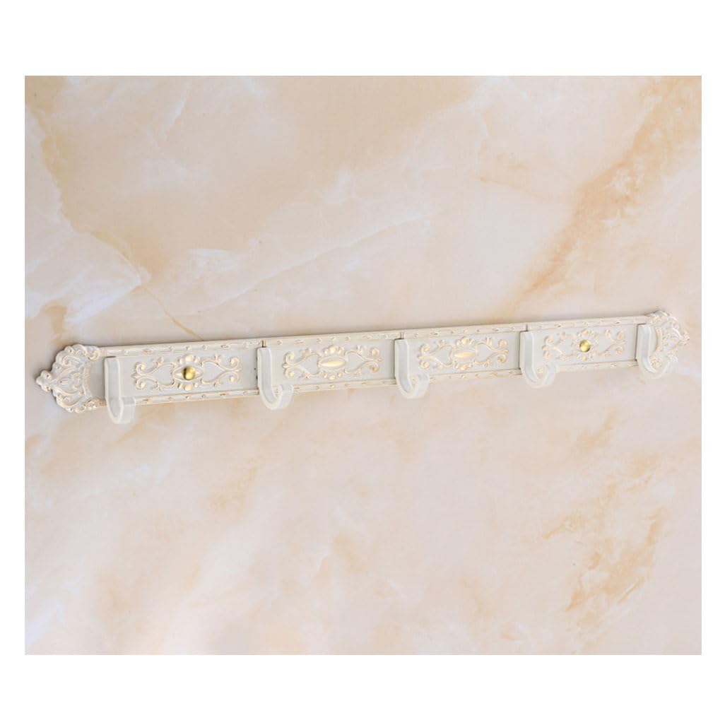 Lmysxaoz White Vintage Metal Coat Rack Wall Mount, Aluminum Thickened Hooks Hanging Rail Clothes Towel Racks For Bathroom Entryway Bedroom Behind The Door 5Hook