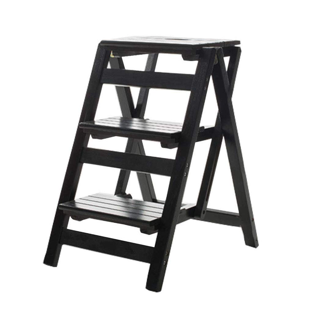 Taburete escalera de madera negra plegable con 3 peldaños para hogar