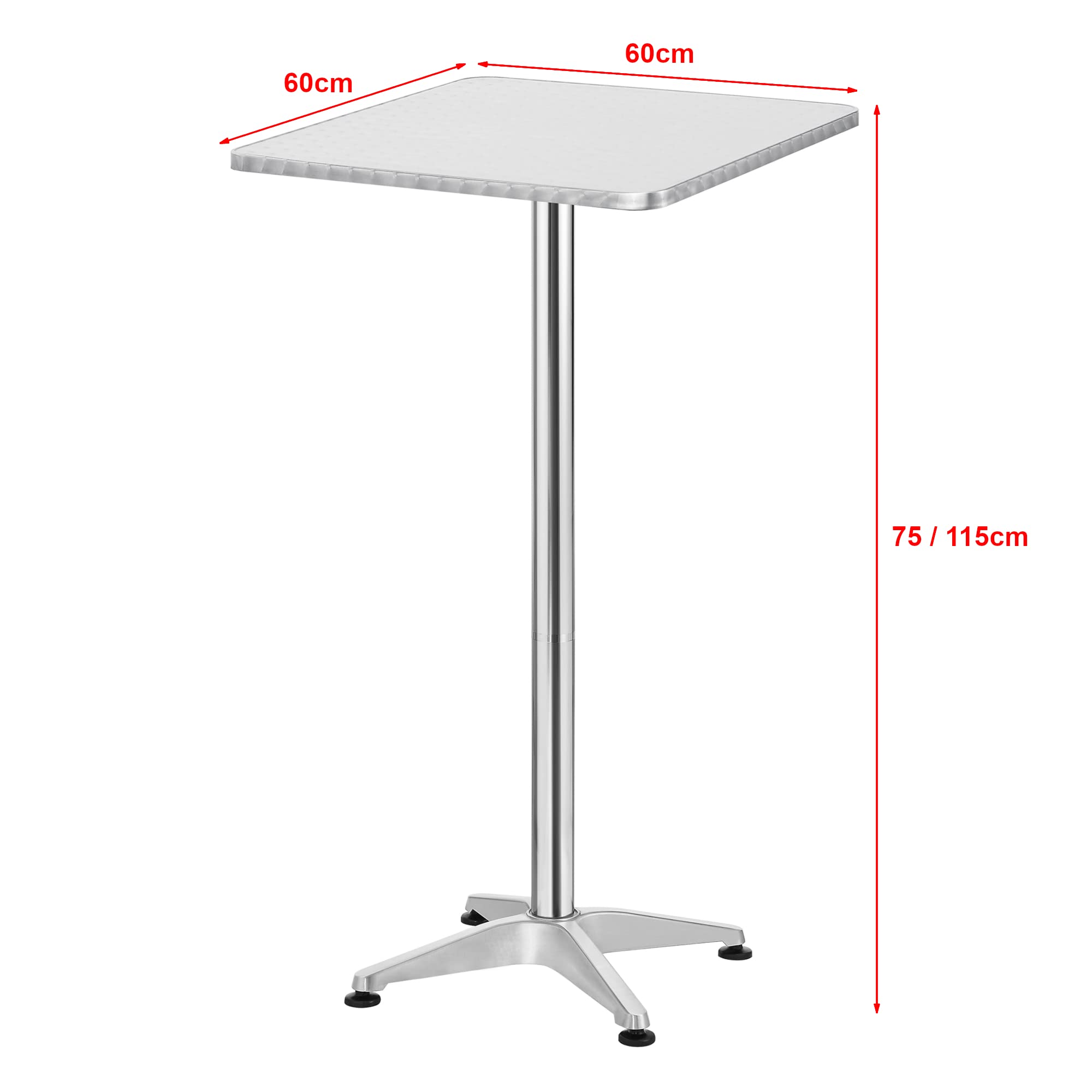 [en.casa] Tavolo Alto da Bar ad Altezza Regolabile 75/115 cm Tavolino da Bistrot con Piano Quadrato Ribaltabile 60x60 cm da Esterno e Interno - Colore Argento