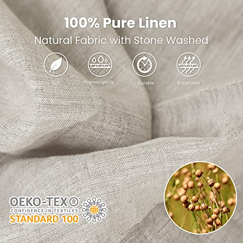 King Linens 100% Linen Fitted Sheet Stone Washed Solid Color - (1 Piece) 14 Inch Deep Pocket Mattress Cover Soft Natural Breathable Farmhouse - Linen, Full Size #TOP1