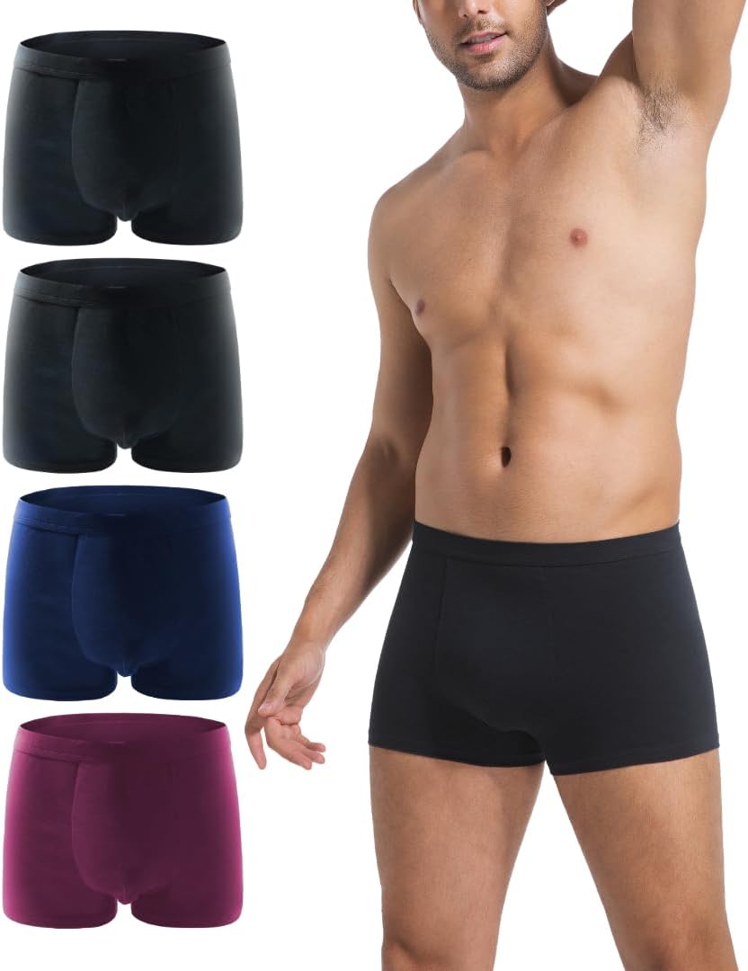 AMZCHPC Men's Cotton Trunks Soft Stretch Underwear Comfort Fit Boxer Brief Style 4-Pack