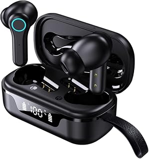 IDANBETONY Wireless Bluetooth Earbuds Stereo 5.2 Wireless Headphones with HD Mic, Wireless Bluetooth Earpiece and LCD Screen, IPX7 Waterproof, USB-C, CVC8.0 Reduction for iOS Android Phone [2022]
