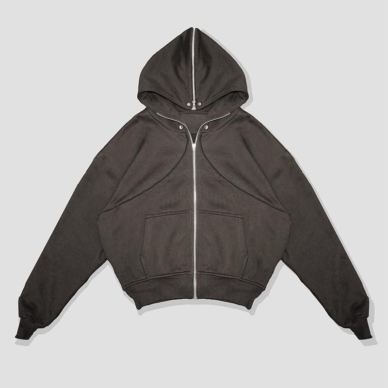 Mens Y2K Zip Up Hoodie Unisex fashion Casual Fall Jacket solid color Hooded Sweatshirts with Pockets grunge Hoodie2