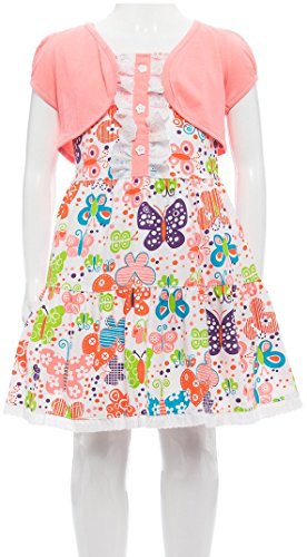 Image of ToBeInStyle Girls Two Piece Short Sleeve Dress and Matching Bolero Crop Cardigan Assorted Prints Cotton Blend Summer Outfit
