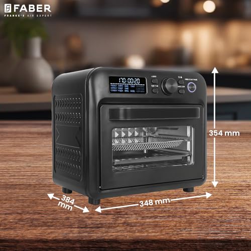 Image of Faber Air Fryer Oven 20L,1500 Watts, Digital Control, Bake Tray, SS Wire Tray & Basket, Crumb Tray, | 15 Preset Auto Program | Bake,Roast,Fry,Toast,Defrost | FAO 20L BK 15DF