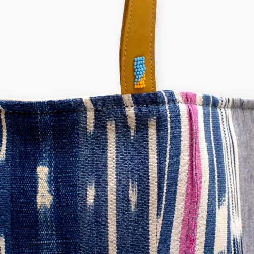 Bolso tote de tela Baule africana hecha a mano – 100 % tela auténtica Baule africana con asas de cuero genuino miniatura 4