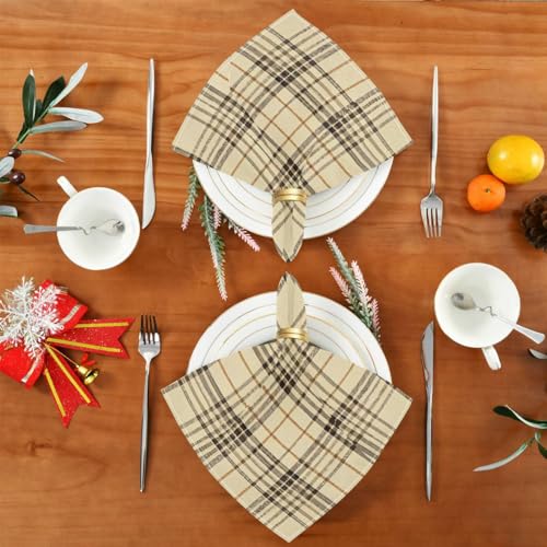 Servilletas de Tela Cuadradas Beige Plaid 20 x 20 pulg Set x4 miniatura 5