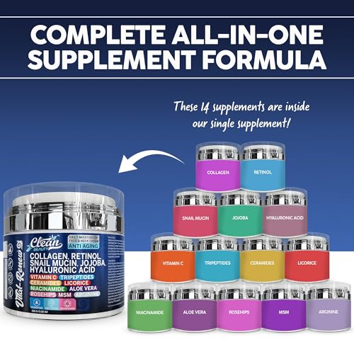 Clean Collagen Retinol For Face Moisturizer Cream | Snail Mucin Hyaluronic Acid Jojoba Vitamin C Ceramides Licorice Niacinamide Aloe Vera Rosehips MSM Arginine Glowing Skin Facial Lotion - Image 3