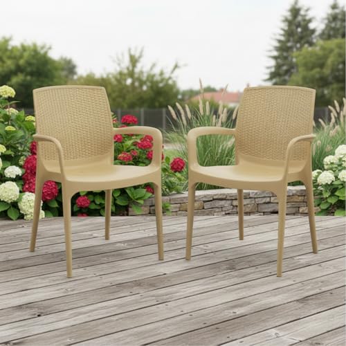 Image of Supreme Texas Heavy Duty Armrest Plastic Chair for Home, Garden, Office, Indoor /Outdoor Use(Color: Cane; Qnt: 2 Pc.)