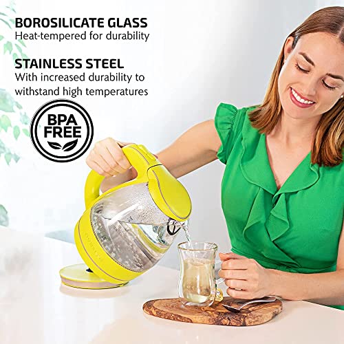 OVENTE Glass Electric Kettle Hot Water Boiler 1.5 Liter Borosilicate Glass Fast Boiling Countertop Heater - BPA Free Auto Shut Off Instant Water Heater Kettle for Coffee & Tea Maker - Green KG83G OVENTE Glass Electric Kettle Hot Water Boiler 1.5 Liter Borosilicate Glass Fast Boiling Countertop Heater - BPA Free Auto Shut Off Instant Water Heater Kettle for Coffee & Tea Maker - Green KG83G