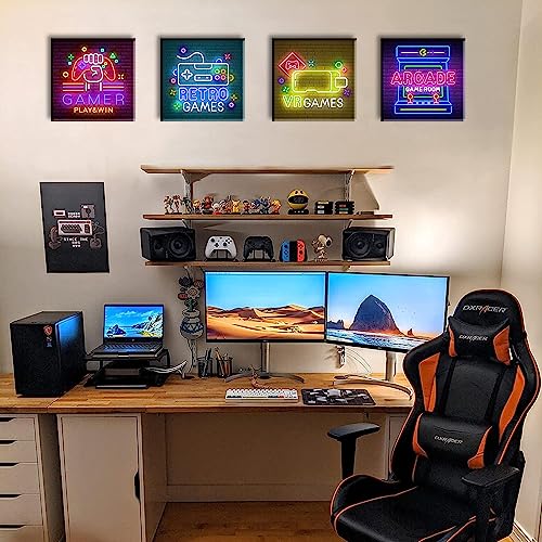 BLINFEIRU Game Room Decor Wall Art Video Gaming Pictures Canvas Prints 4 Piece Cool Pop Gaming Posters for Teen Room Boys Bedroom Framed Ready to Hang 12"x12"x4 BLINFEIRU Game Room Decor Wall Art Video Gaming Pictures Canvas Prints 4 Piece Cool Pop Gaming Posters for Teen Room Boys Bedroom Framed Ready to Hang 12"x12"x4