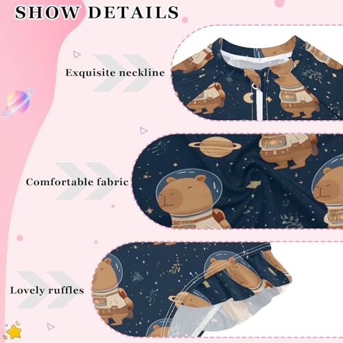 ALAZA Toddler Swimsuit Girl Bathing Suit Swimwear Rash Guard Astronaut Capybara Long Sleeve 3T4