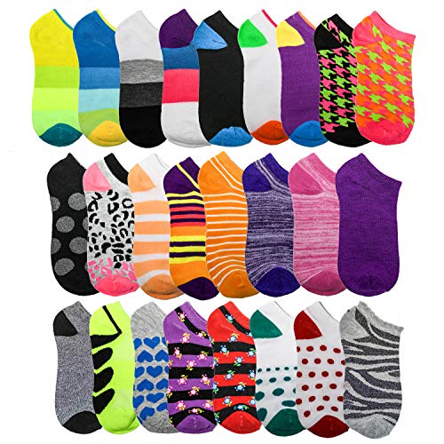 Moda West 36 Pairs - Women's Socks - Ankle Cut, Low Cut, No Show, Footie, Casual Girls in Colorful Patterns (Size 9-11)