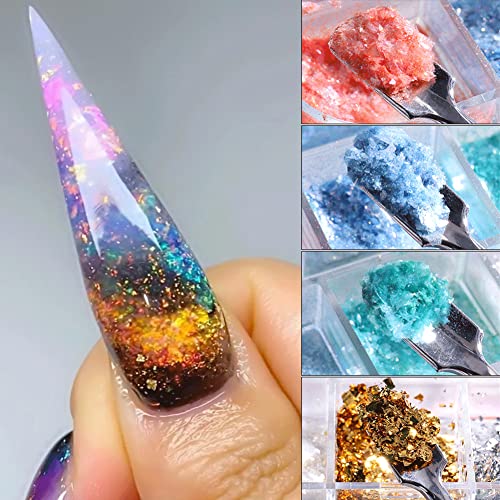 12 Color Nail Sequins Art Glitter Sparkling 3D Irregular Foil Flake Laser Decals Diy Polarizing Powder Dream Opal Powder Ultra Thin Sheet Ice Crystal Decoration Holographic Nail #TOP1