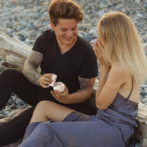 Velvet Ring Box for Wedding Ceremony, 3 Slots Octagonal Velvet Jewelry Ring Box for Proposal Engagement Wedding Anniversary Valentines Day for Holding 3 Rings (Beige)