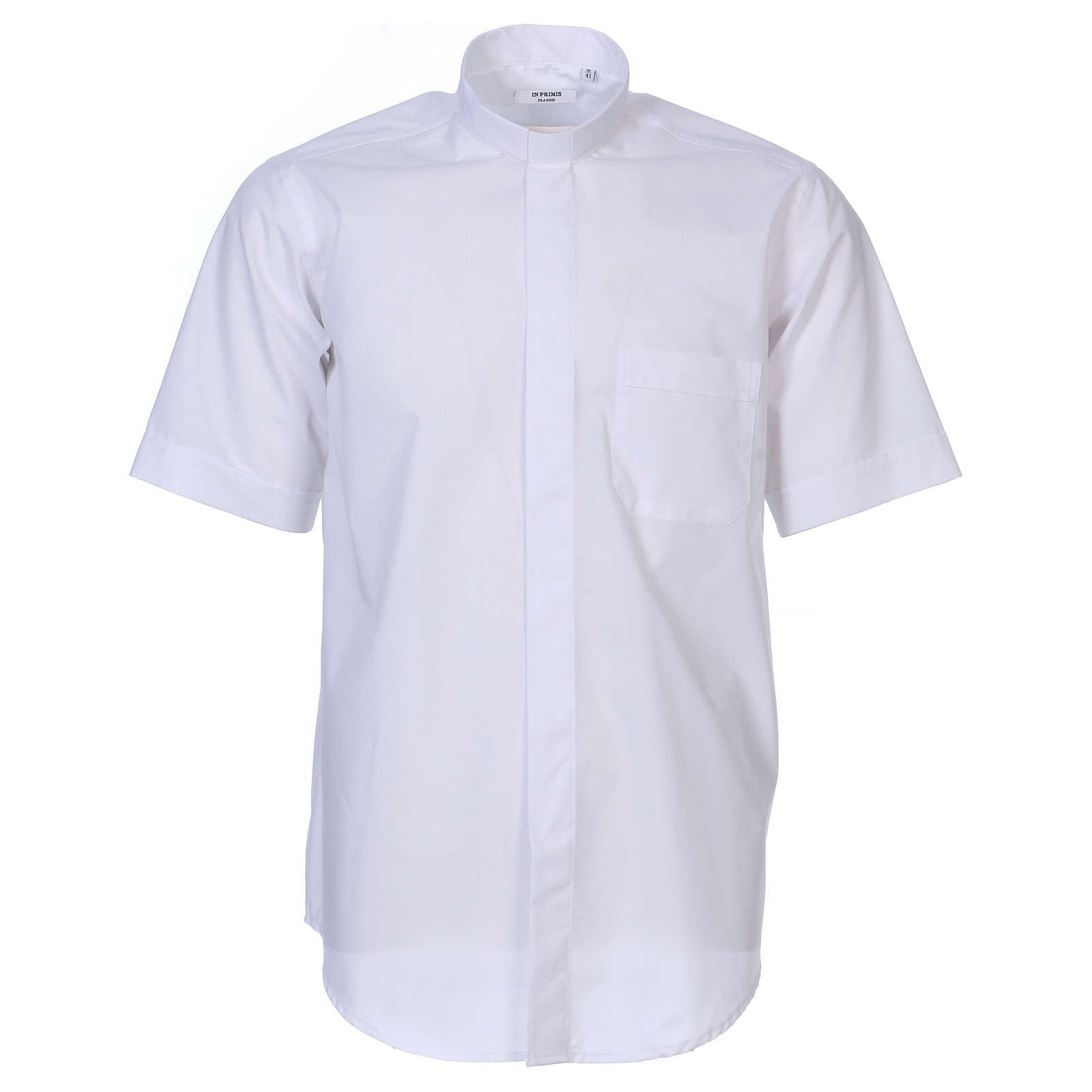 Holyart Camicie Clergyman: Camicia clergyman manica corta misto cotone bianca In Primis