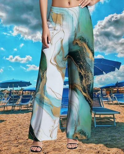 Womens High Waisted Pants 2025 Summer Loose Fit Wide Leg Oversize Patterned Printed Comfy Classic Basic Trendy Pant 6