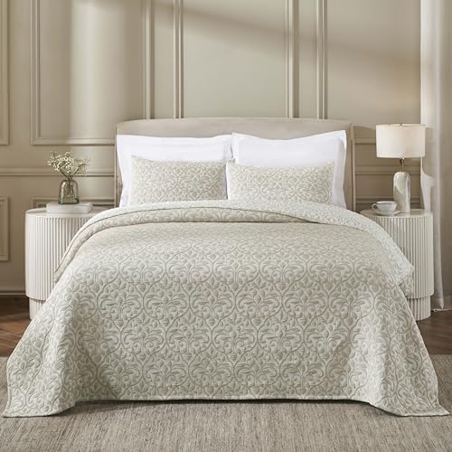 Superior Cotton Blend Coverlet, Home Decor, Decorative Bed Spread, Aesthetic Master/Guest Bedroom, Medium Weight Blanket, Matelasse Coverlet, Bedding Essentials, Vineyard Collection, King, Beige