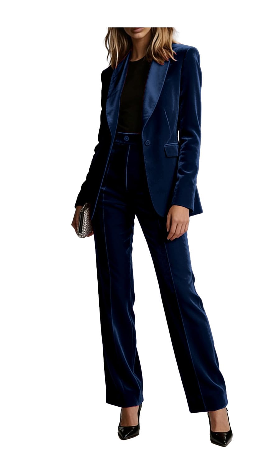Womens 2 Piece Velvet Pant Suit Set Formal Office Workout Business Suits Prom Velvet Tuxedo Suits
