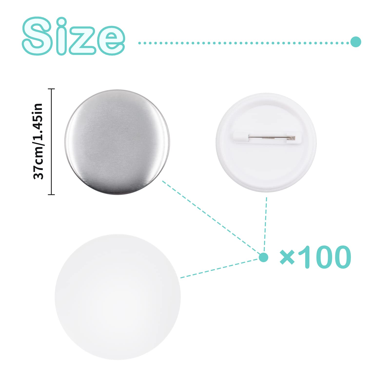 100 Pcs 37mm Badge Bouton Broche Blanche Rond Vierge Badge Personnalisé Parties du bouton poussoir y compris le couvercle arrière du boîtier métallique et le film transparent