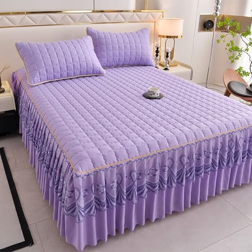 Daesar Sábanas Bajeras Cama,Patrón de Encaje Bordado con Color Sólido Poliéster Algodón Sábanas Bajera Ajustables Púrpura,180 x 200 CM