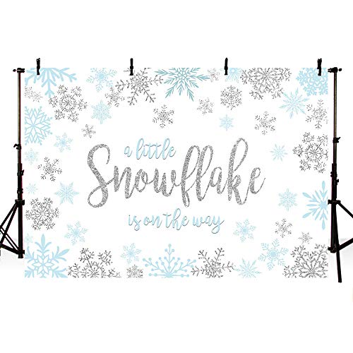MEHOFOND 7x5ft Snowflake Boy Baby Shower Photo Background Props Winter Blue Silver Little Snowflake Winter Wonderland Backdrops Party Decoration for Photo Photo Banner Supplies