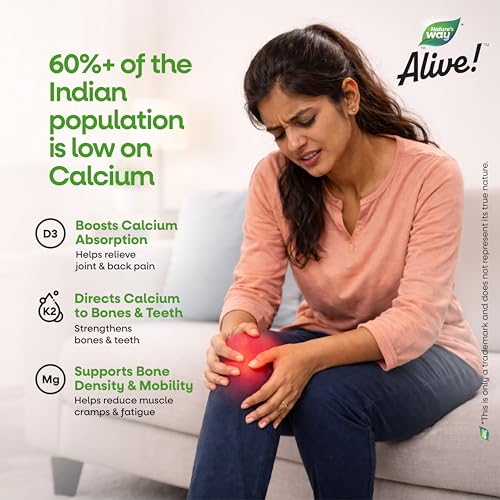 Image of Nature's Way Alive Calcium Bone Support with Vitamin D3,Magnesium and Vitamin K2-7 | Joint and Bone support for Men & Women | Natural Calcium for Strong Bones & Teeth - 60 Veg Tablets