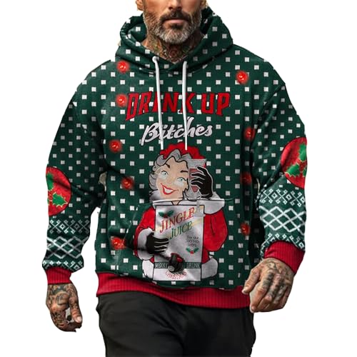 Men's Retro Drink Up Bitch Christmas Printed Sweatshirt Ugly Christmas Sweater