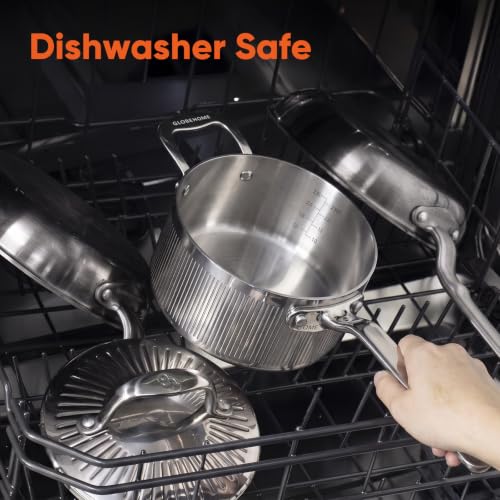 Image of 3 Qt 5-Ply Clad Stainless Steel Saucepan with Lid & Helper Handle