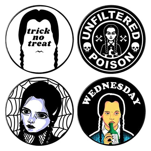 Juego de 4 broches Addams, pin de solapa del miércoles, broche esmaltado de metal Addams, chaqueta y mochila, pines para decoración de chaquetas, sombreros Cover