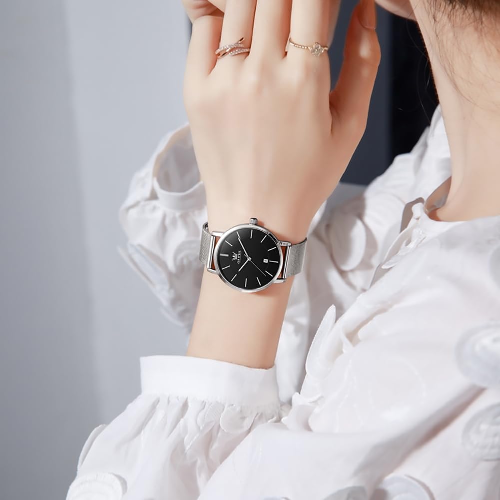 OLEVS Women's Watches for Ladies Female Wrist Watch Leather Band Waterproof Thin Minimalist Casual Simple Dress Quartz Analog with Date Calendar - Image 2