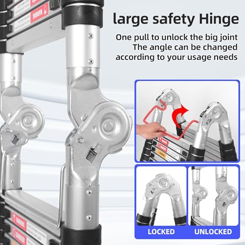 16.5FT Telescoping A Frame Ladder with Anti-Slip Feet, Multi Position Extension Telescopic Ladder with Stabilizers, Foldable Lightweight Collapsible Ladder for Home Indoor Outdoor Rv, 330LBS Capacity by DEZEX - Image 5